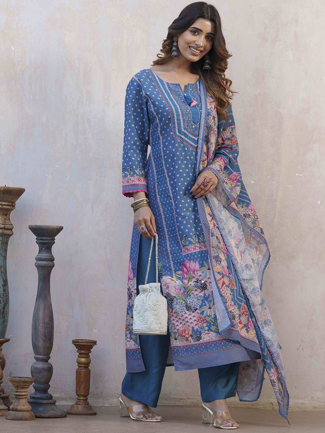 Dhiyona SN Women's Floral Printed Straight Kurta With Palazzos & Dupatta