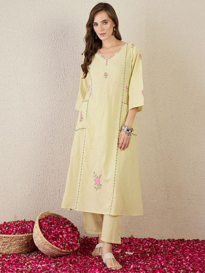 Dhiyona IE Embroidered Pure Cotton Tunic With Trousers Co-Ords