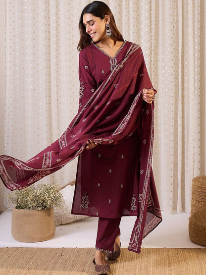 Women Ethnic Motifs Printed Pure Cotton Kurta with Trouser & Dupatta