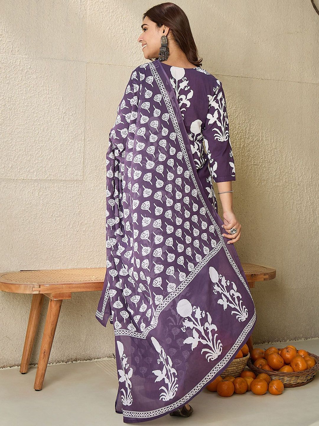 Women Ethnic Motifs Printed Mirror Work Pure Cotton Kurta with Trousers & Dupatta