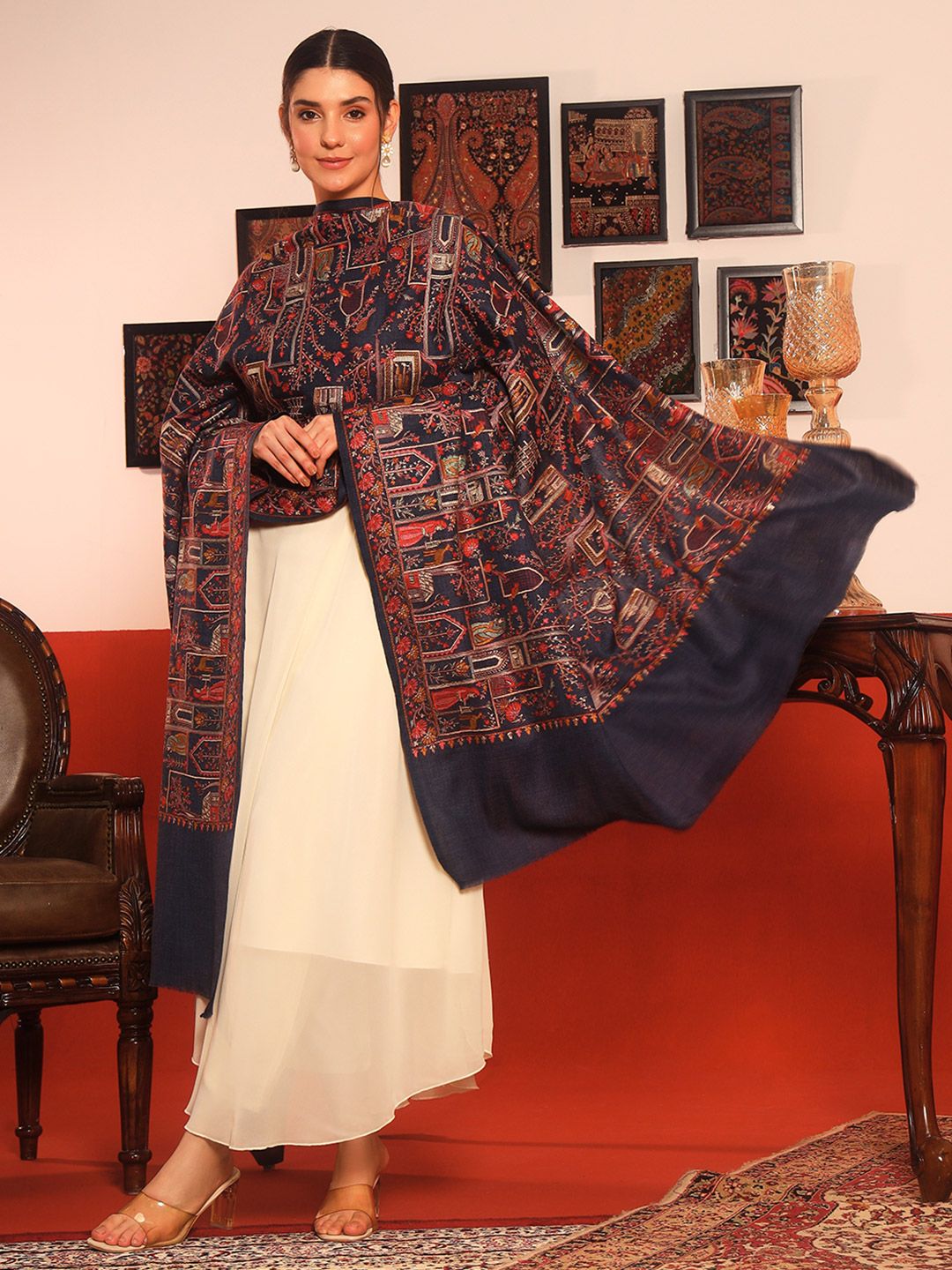 Dhiyona PA Arwina Pure Wool Ethnic Motifs Embroidered Shawl