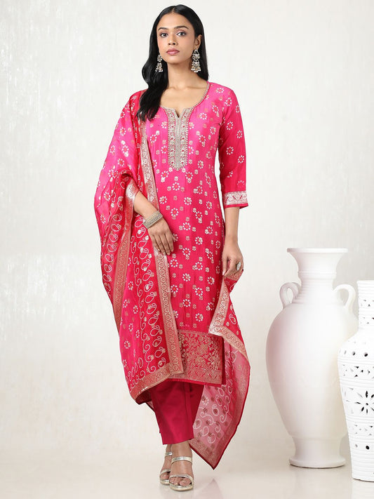 Dhiyona SO Women's Women Floral Printed Regular Sequinned Kurta with Trousers & With Dupatta
