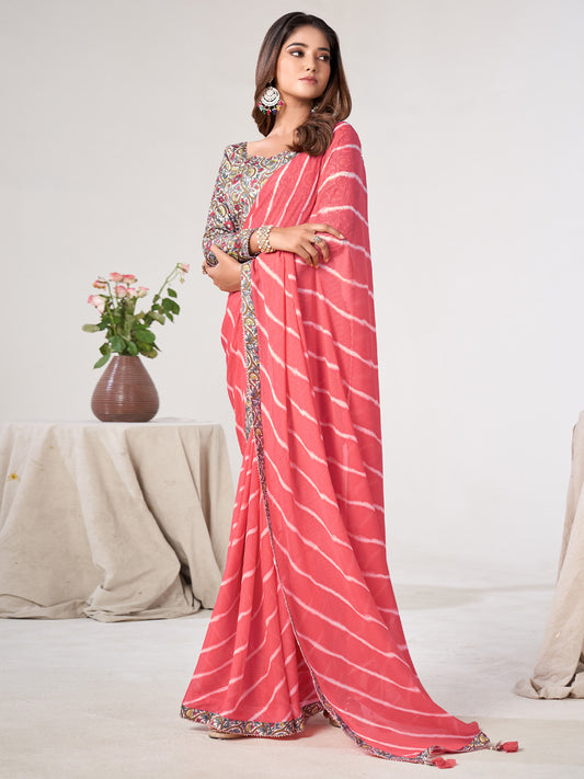 Women's Georgette Cream Embellished Designer Saree With Blouse Piece