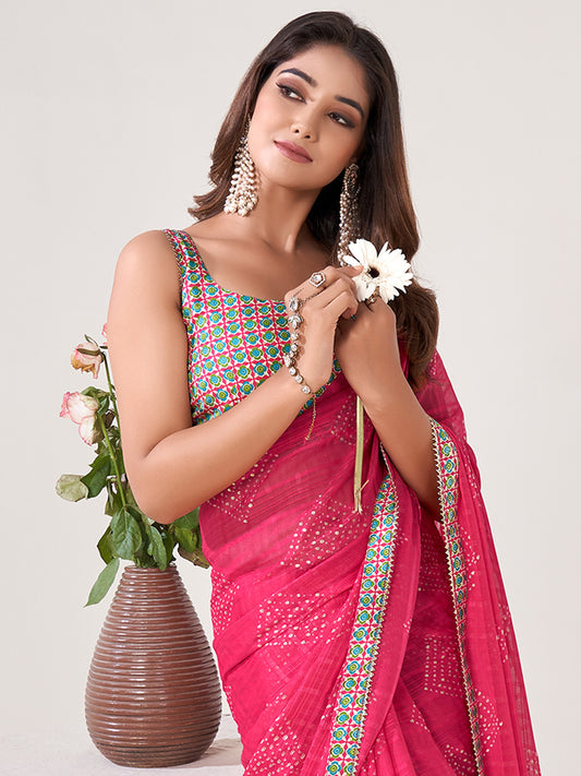 Women's Georgette Green Embellished Designer Saree With Blouse Piece