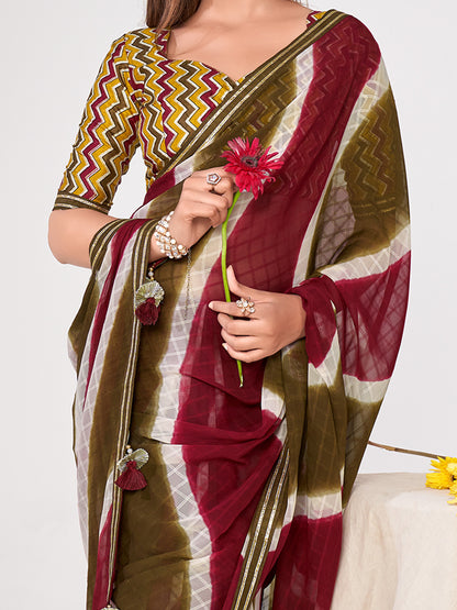 Women's Georgette Mustard Embellished Designer Saree With Blouse Piece