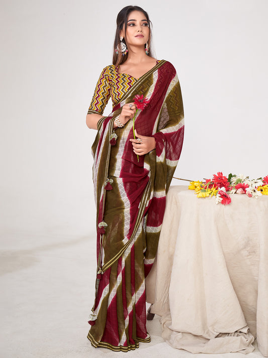 Women's Georgette Mustard Embellished Designer Saree With Blouse Piece