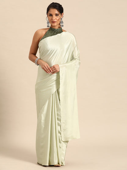Dhiyona GR Women's Sabhya Pista Green Satin Saree