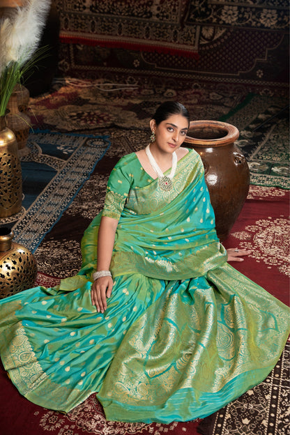 Dhiyona GR Women's Saachi Silk Green Banarasi Silk Woven Saree