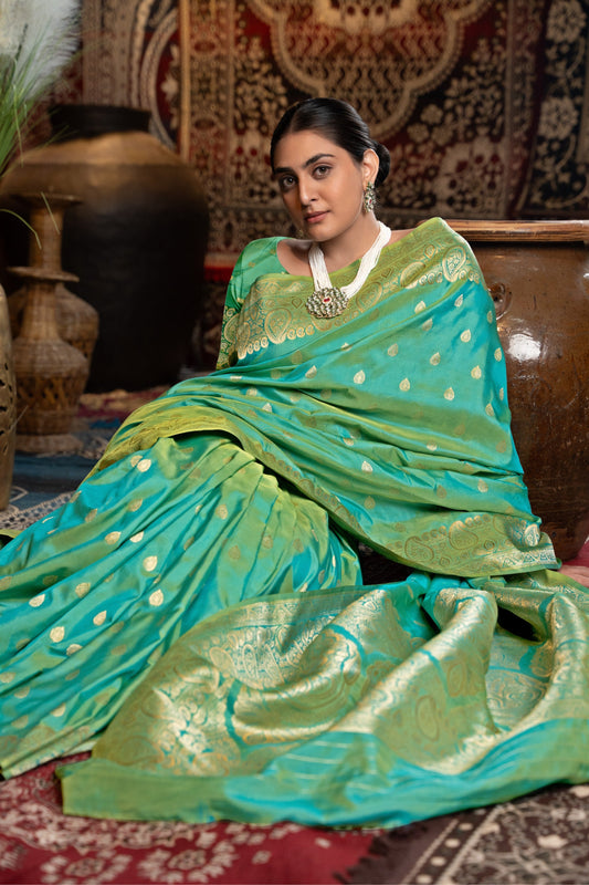 Dhiyona GR Women's Saachi Silk Green Banarasi Silk Woven Saree