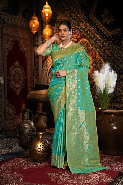 Dhiyona GR Women's Saachi Silk Green Banarasi Silk Woven Saree