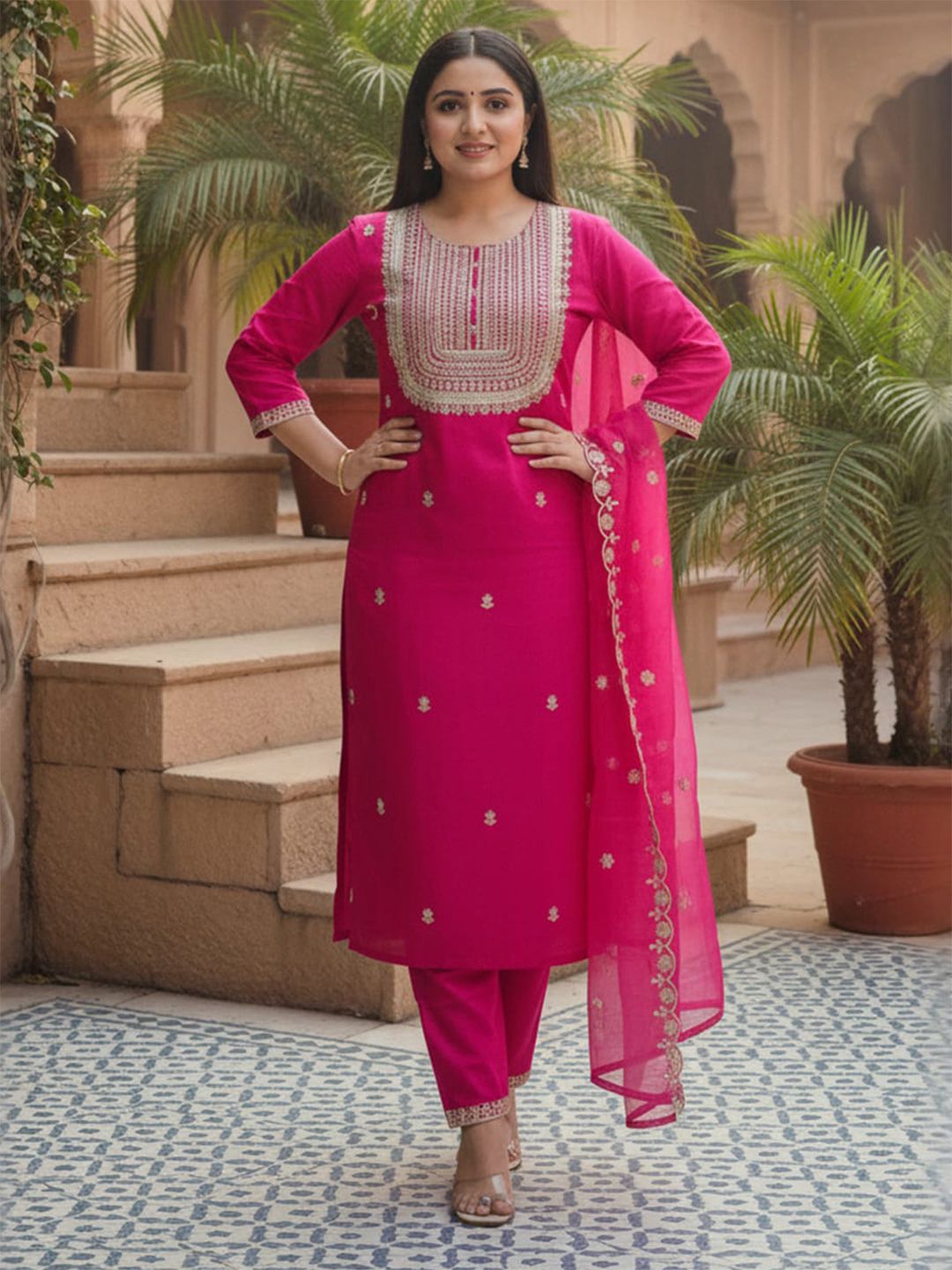 Women Ethnic Motifs Embroidered Kurta with Trousers & Dupatta
