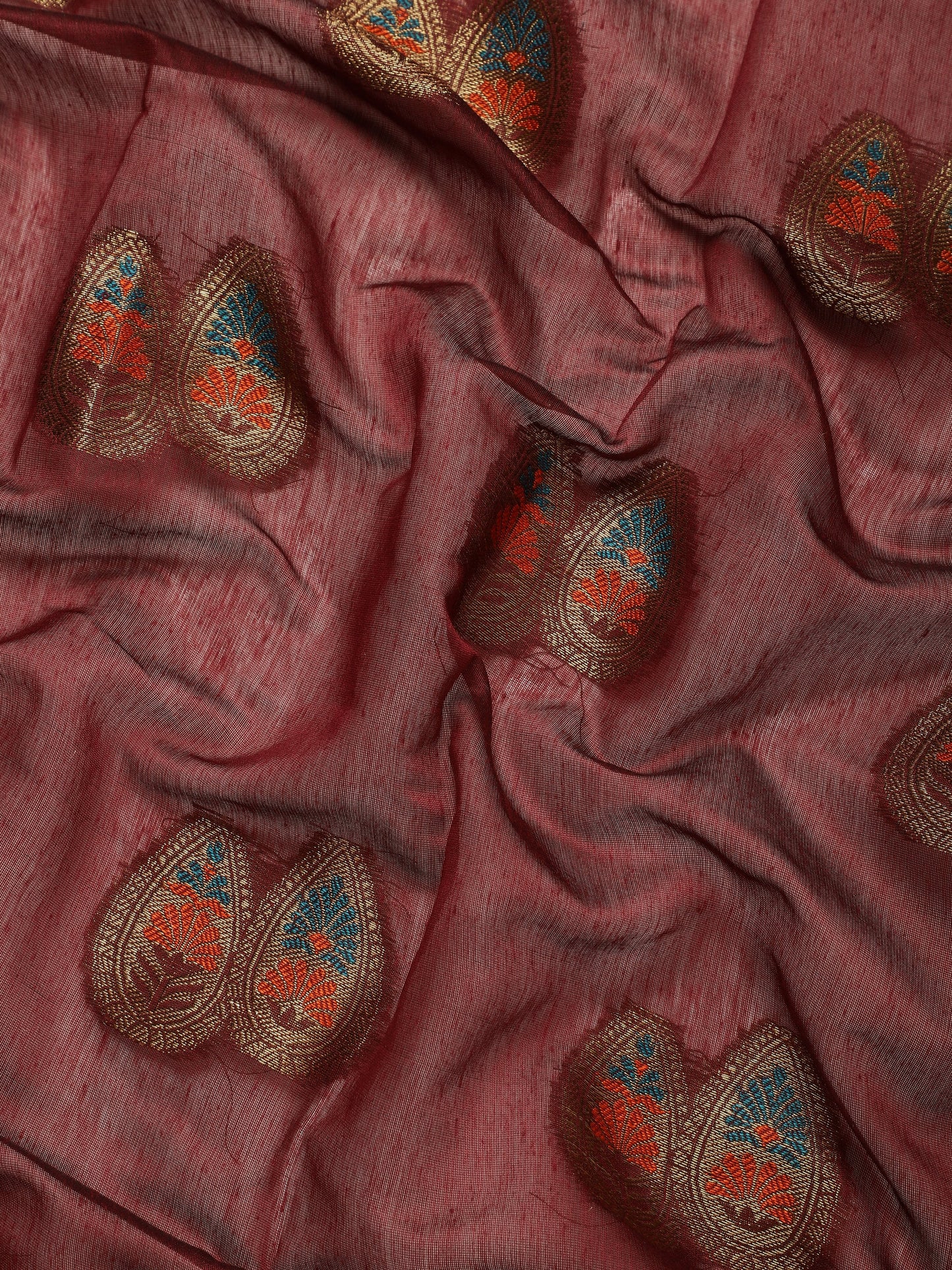 Dhiyona GR Women's Sagarika Vintage Maroon Cotton Blend Saree
