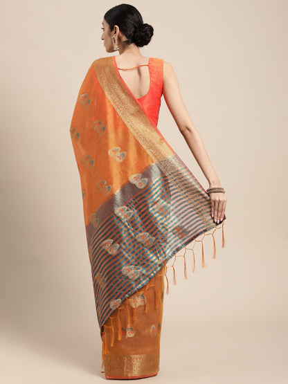 Dhiyona GR Women's Sagarika Cadmium Yellow Cotton Blend Saree