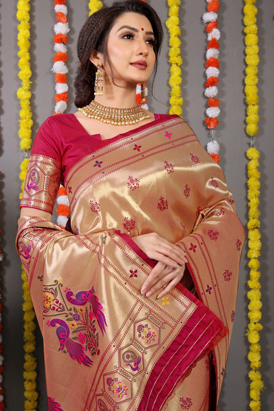 Dhiyona GR Women's Amrut Maroon Zari Paithani Silk Saree