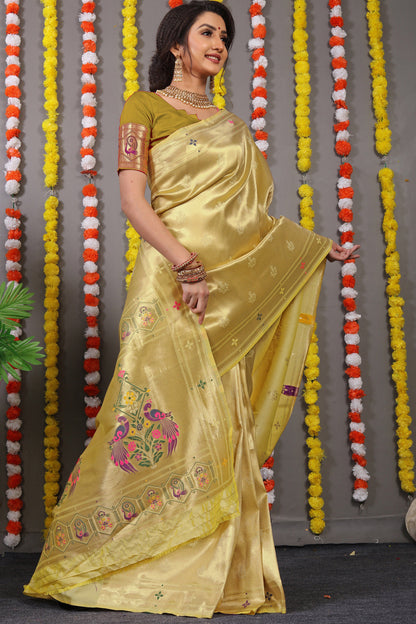 Dhiyona GR Women's Amrut Green Zari Paithani Silk Saree