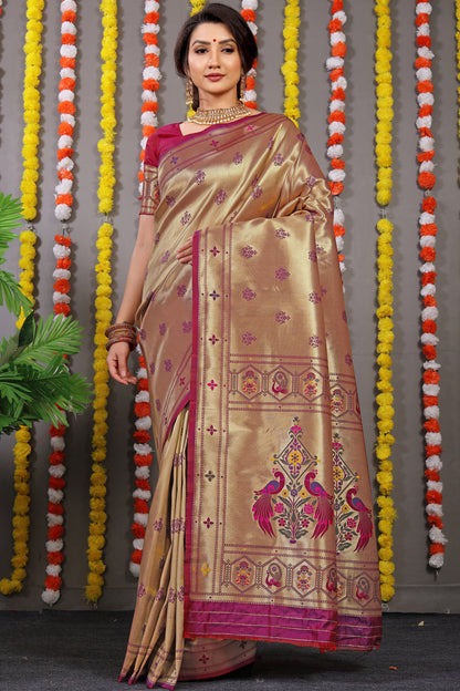 Dhiyona GR Women's Amrut Wine Zari Paithani Silk Saree