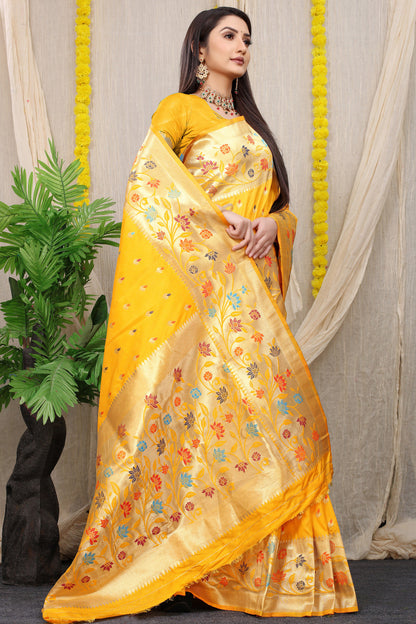 Dhiyona GR Women's Rajkumari Haldi Mustard Zari Paithani Silk Saree