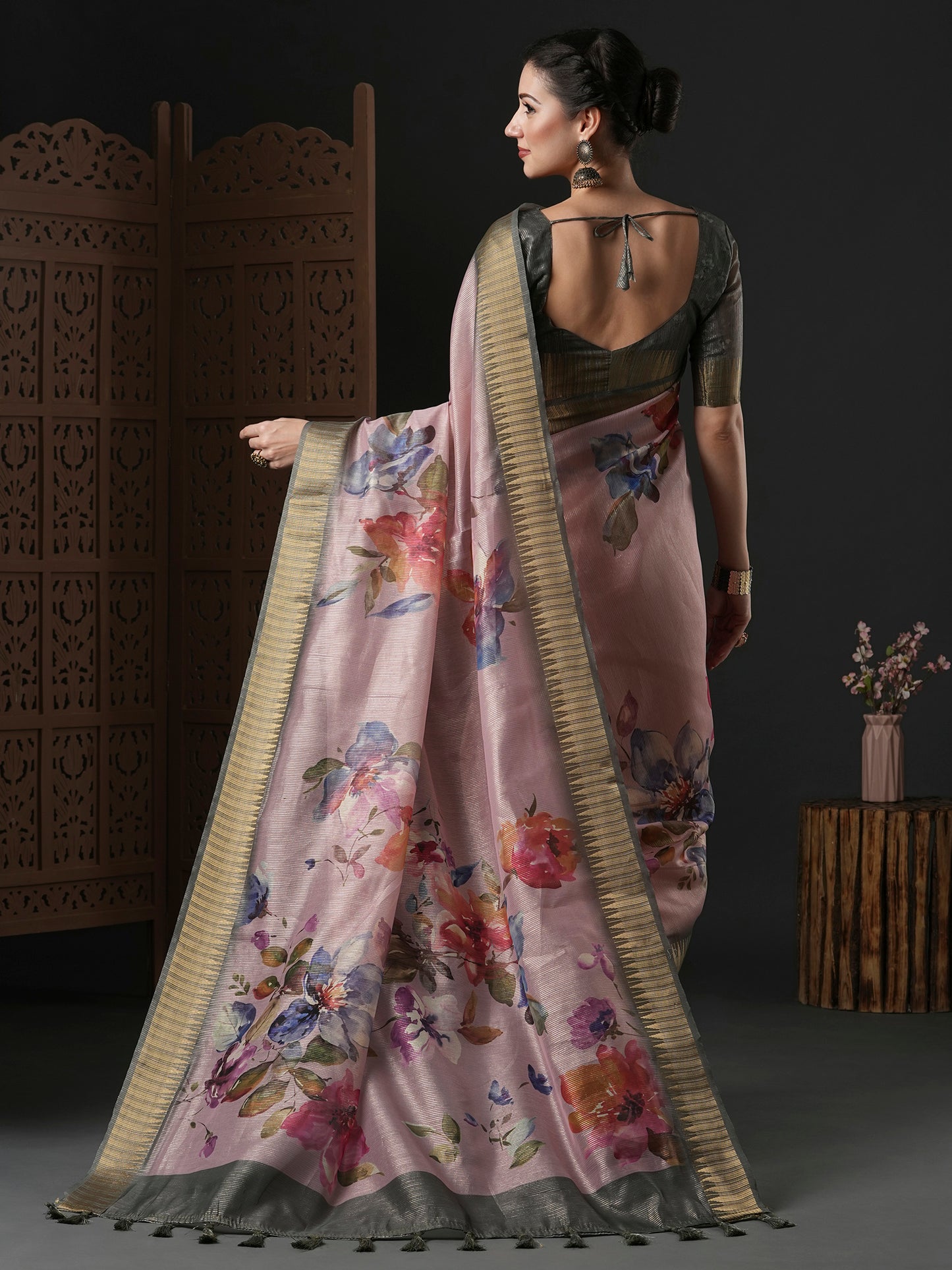 Women's Organza Mauve Printed Designer Saree With Blouse Piece
