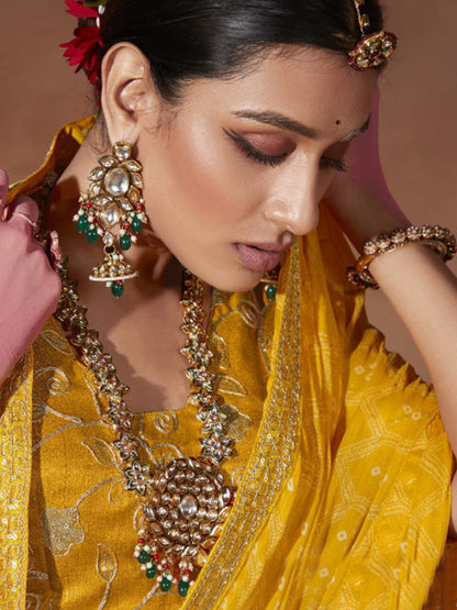 Women's Chiffon Yellow Embellished Designer Saree With Blouse Piece