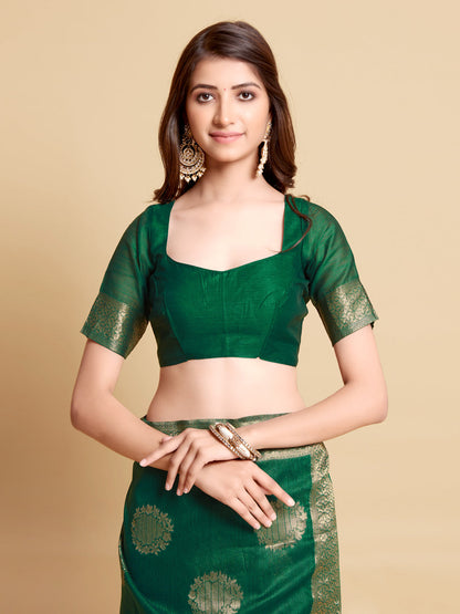 Dhiyona GR Women's Satrangi Leaf Green Zari Woven Design Linen Saree