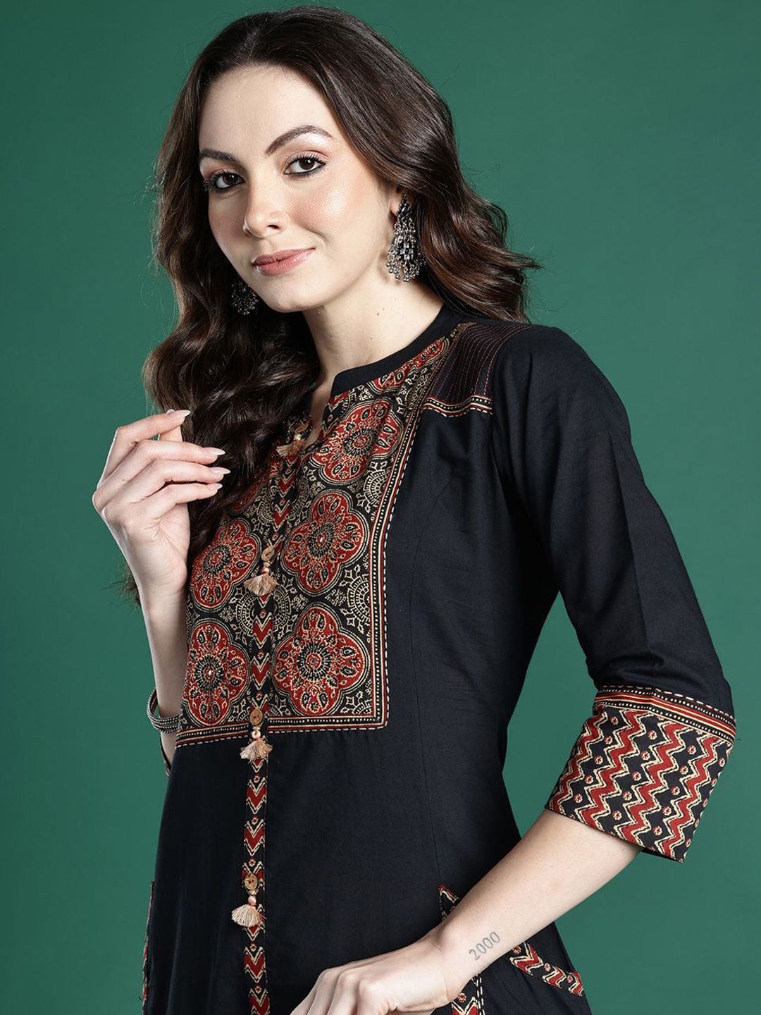 Dhiyona IE Printed Pure Cotton A-Line Tunic & Trousers Co-Ord Set