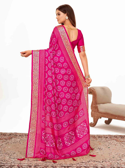 Women's Dola Silk Pink Printed Designer Saree With Blouse Piece