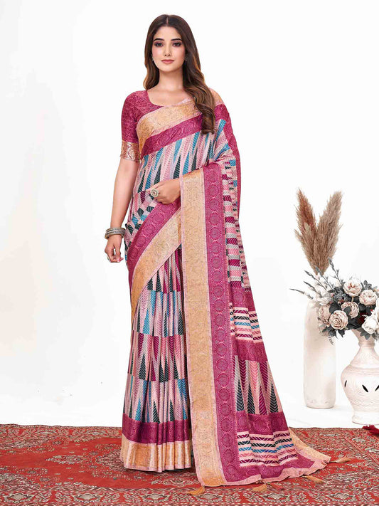 Women's Dola Silk Mauve Printed Designer Saree With Blouse Piece