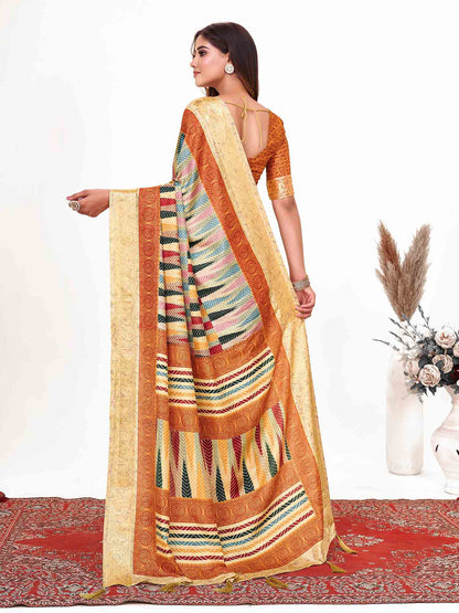 Women's Dola Silk Rust Printed Designer Saree With Blouse Piece