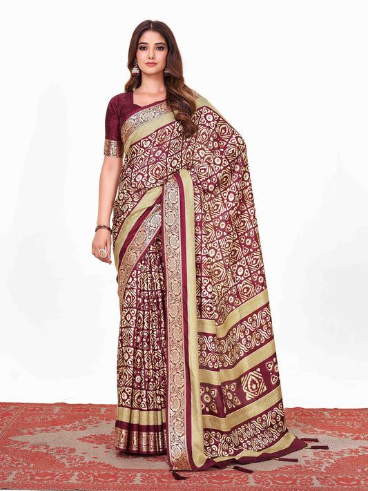 Women's Dola Silk Magenta Printed Designer Saree With Blouse Piece