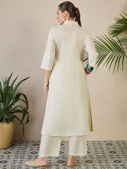Dhiyona IE Women's Women Geometric Printed Regular Pure Cotton Kurta with Trousers