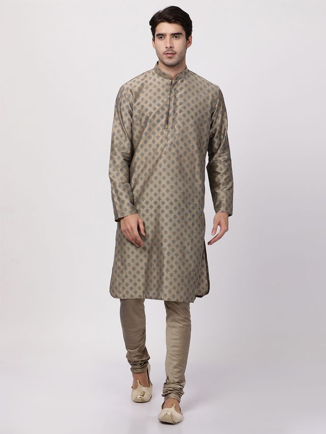 Men's Chiku Cotton Blend Straight Kurta Pyjama Set