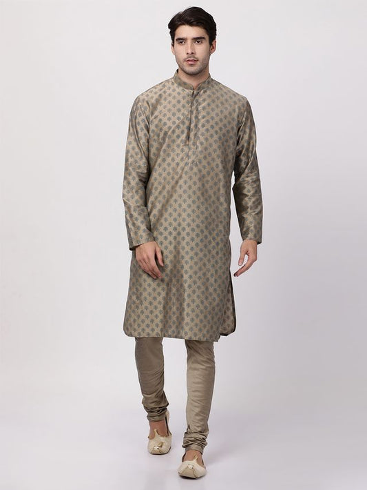 Men's Chiku Cotton Blend Straight Kurta Pyjama Set
