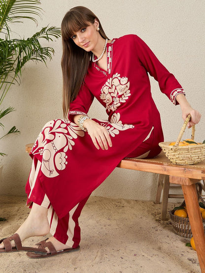 Geometric Printed V-Neck Straight Kurta & Palazzos