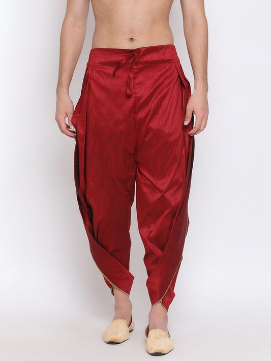 Men's Maroon Silk Blend Regular Dhoti