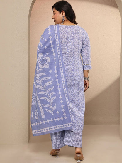 Dhiyona Women's Plus Size Ethnic Motifs Printed Kurta with Palazzos & With Dupatta