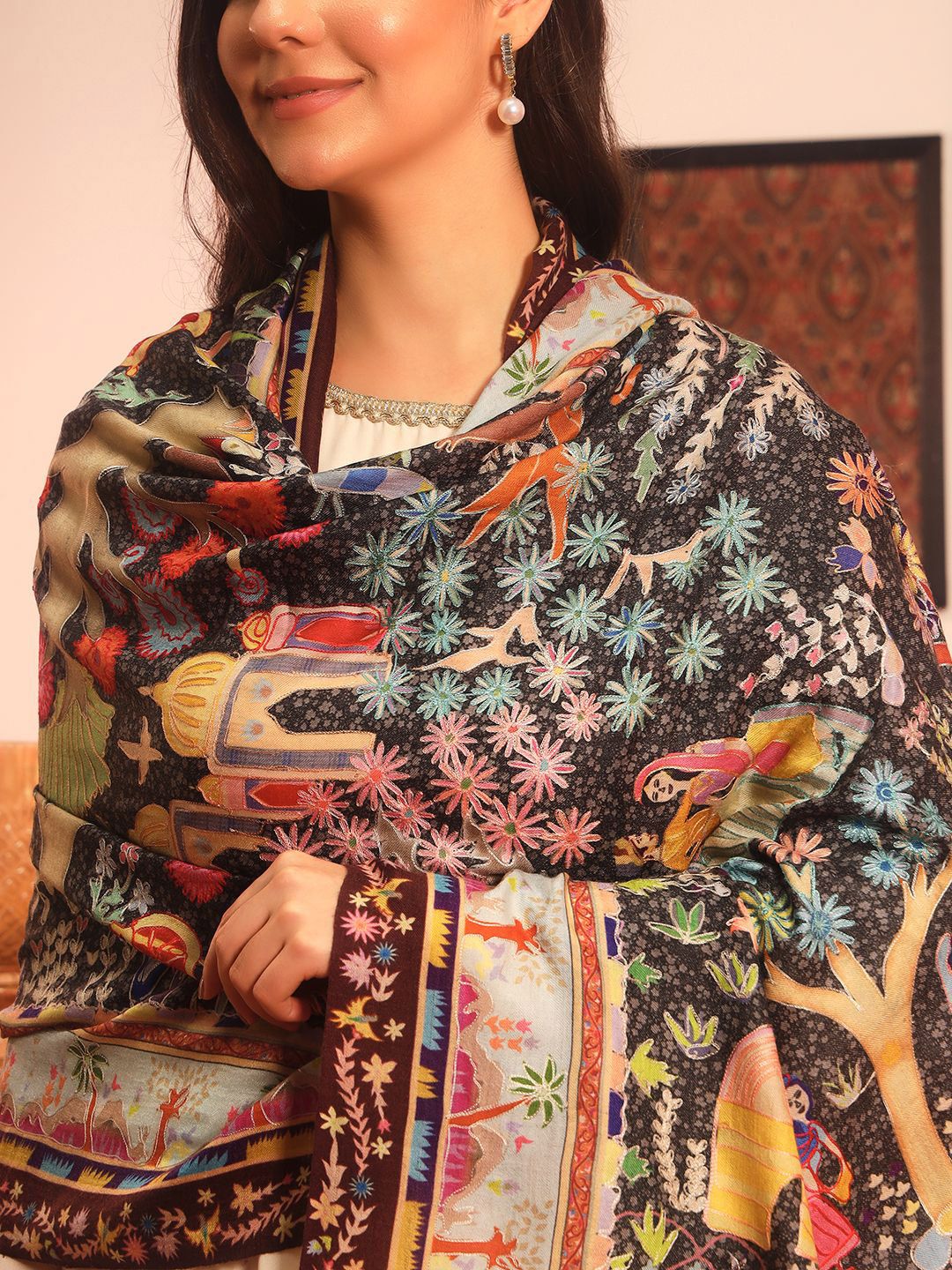 Dhiyona PA Tribal Embroidered Kalamkari Shawl