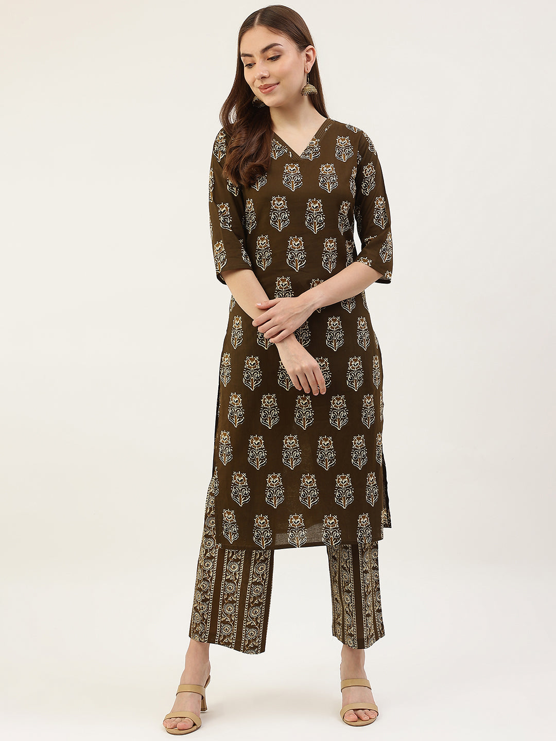 Women's Mahendi Green Pure Cotton Kurta with Palazzo Pant