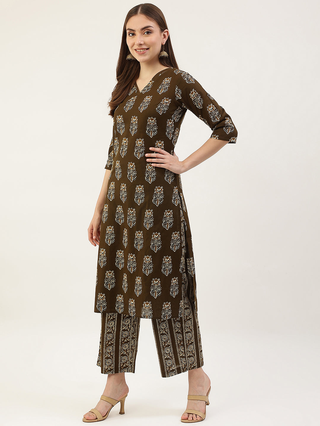 Women's Mahendi Green Pure Cotton Kurta with Palazzo Pant
