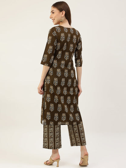 Women's Mahendi Green Pure Cotton Kurta with Palazzo Pant