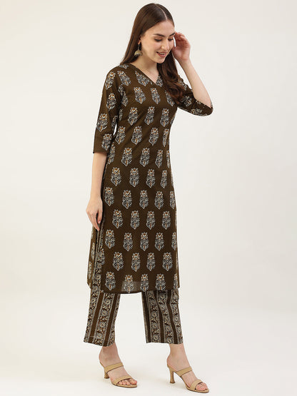 Women's Mahendi Green Pure Cotton Kurta with Palazzo Pant