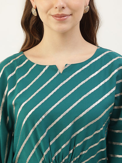 Women's Teal Blue Poly Crepe Kaftan Kurta with Pant