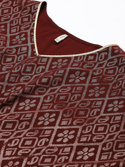 Women's Maroon Poly Crepe Kaftan Kurta with Pant