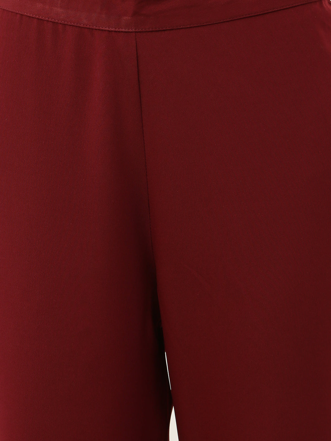 Women's Maroon Poly Crepe Kaftan Kurta with Pant