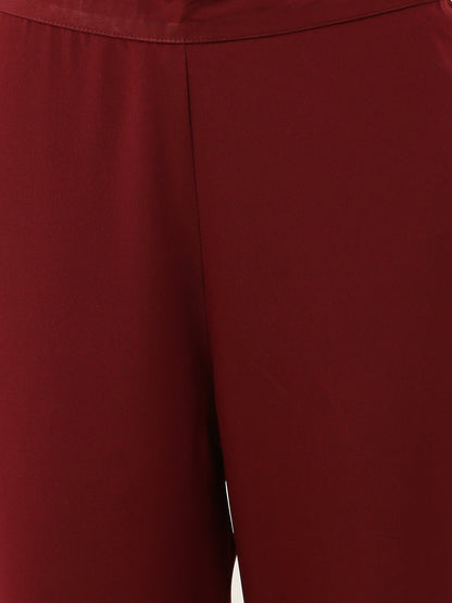 Women's Maroon Poly Crepe Kaftan Kurta with Pant