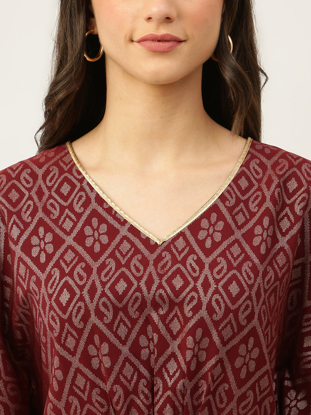Women's Maroon Poly Crepe Kaftan Kurta with Pant