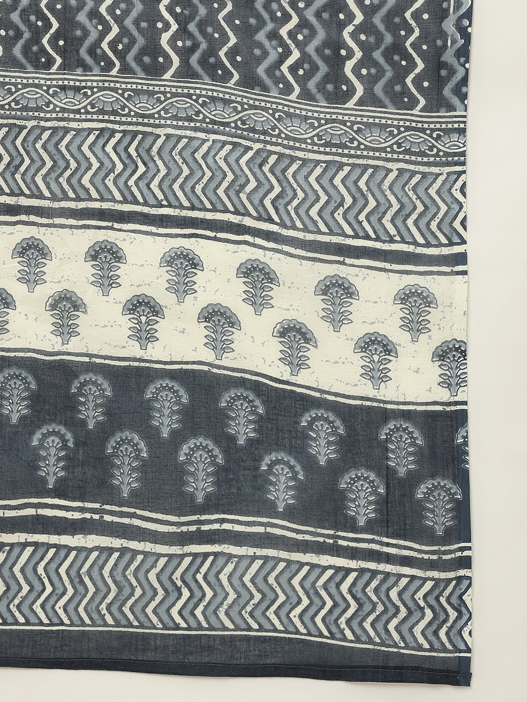 Women's Grey Cotton Straight Kurta with Pant and Dupatta