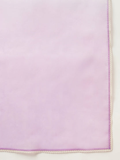 Women's Lavender Pure Cotton Flared Kurta Set With Dupatta