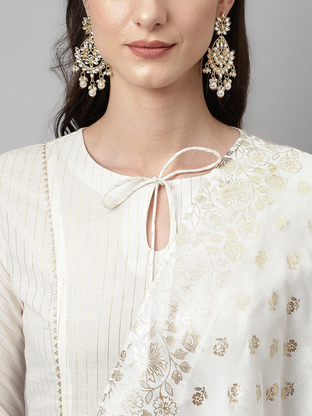 Women's Off White Pure Cotton Flared Kurta with Palazzo and Dupatta