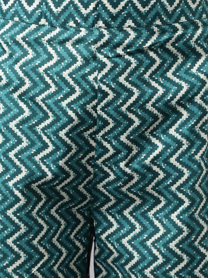 Women's Teal Blue Cotton A-Line Kurta with Pant