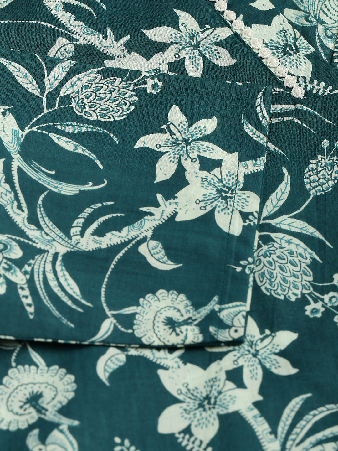 Women's Teal Blue Cotton A-Line Kurta with Pant